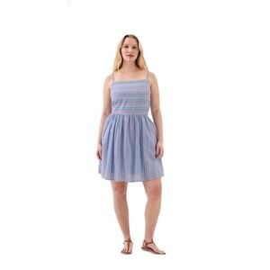 Gap Size XL Striped Casual Mini Dress Spaghetti Strap Pastel Smocked 100% Cotton